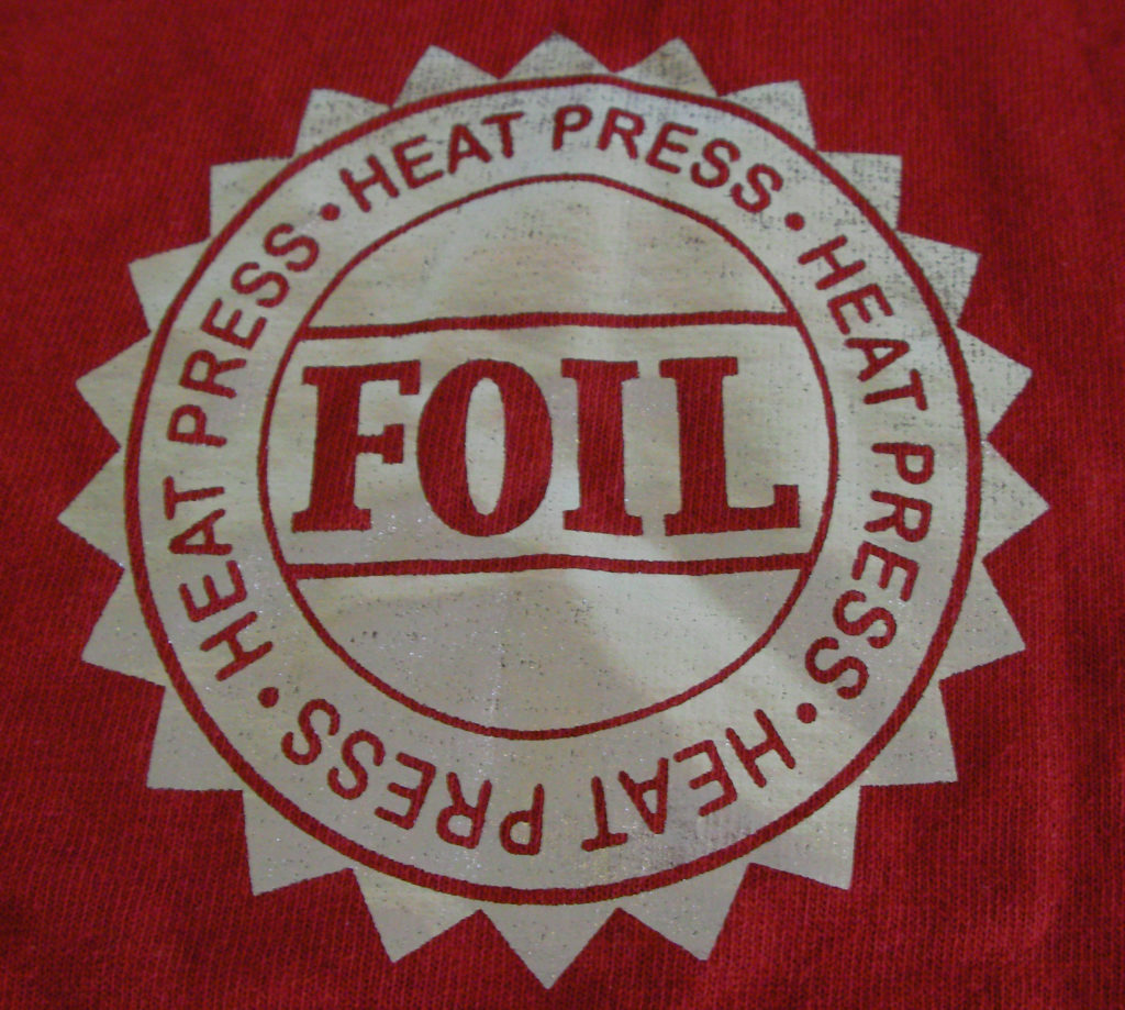 Foil printing on red t-shirt