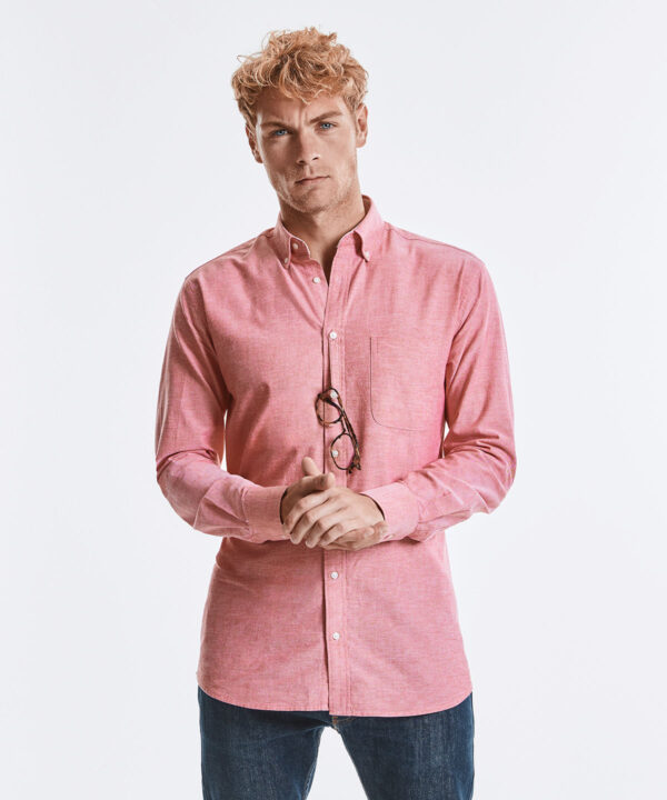 Russell Collection - Long sleeve tailored washed Oxford shirt