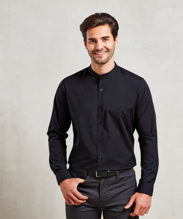 Premier - Banded collar grandad long sleeve shirt