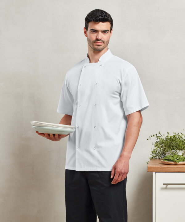 Premier - Studded front short sleeve chef's jacket