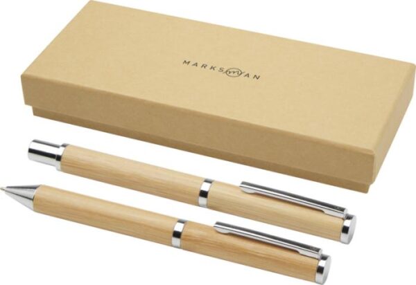 Apolys bamboo ballpoint and rollerball pen gift set - Natural