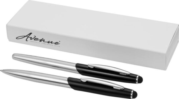 Geneva stylus ballpoint pen and rollerball pen set - Silver / Solid black