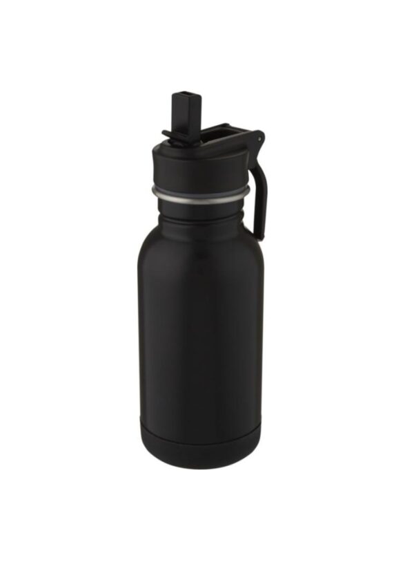 Lina 400 ml stainless steel sport bottle with straw and loop - Solid black