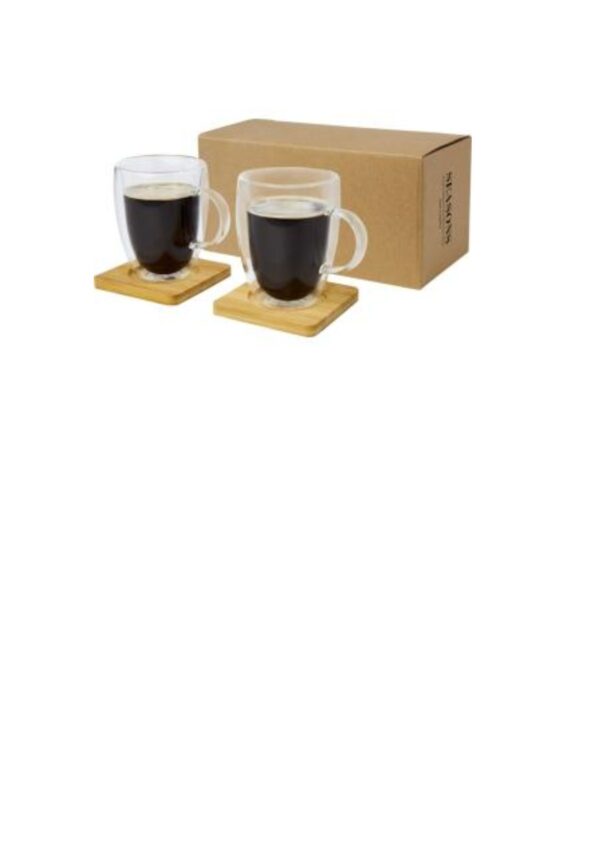 Manti 2-piece 350 ml double-wall glass cup with bamboo coaster - Transparent / Natural