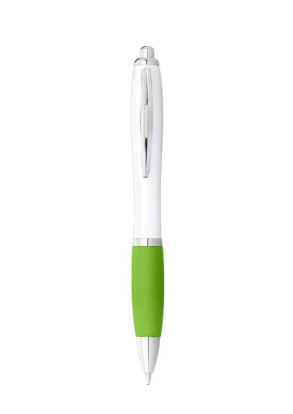 Nash ballpoint pen with white barrel and coloured grip - White / Lime