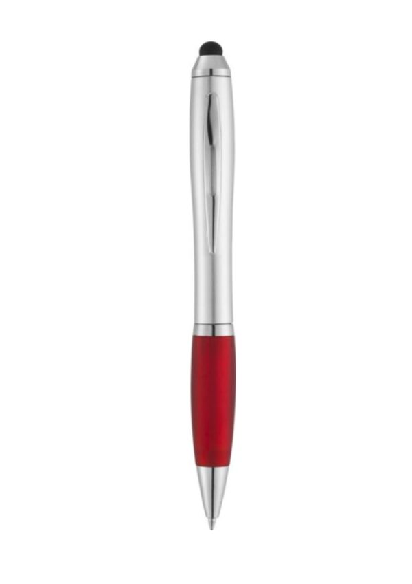 Nash stylus ballpoint with coloured grip - Silver / Red