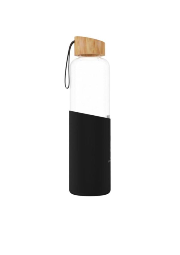 SCX.design D21 550 ml borosilicate glass bottle with recycled silicone sleeve and bamboo lid - Solid black