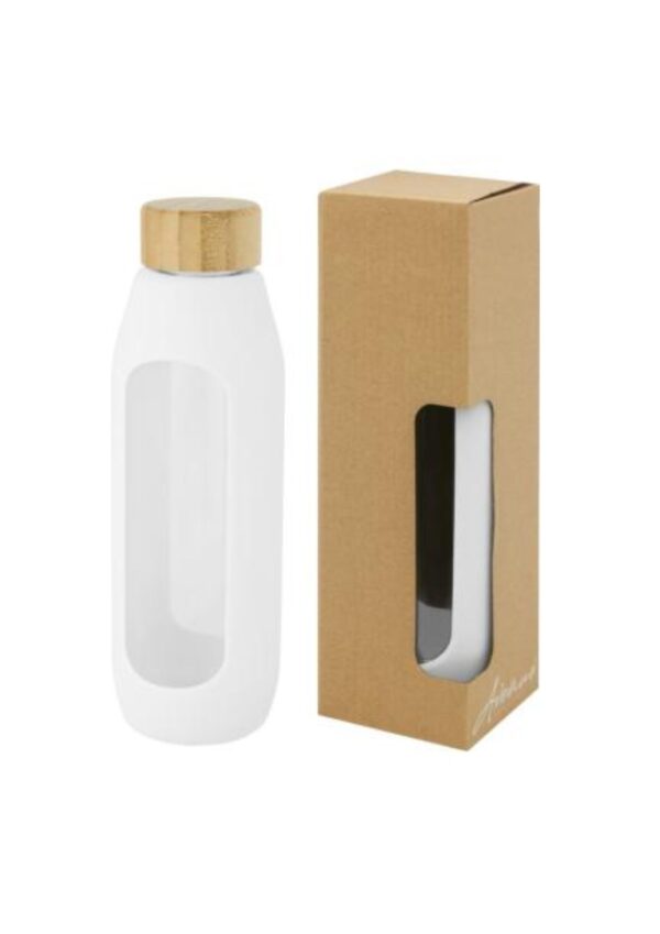 Tidan 600 ml borosilicate glass bottle with silicone grip - White