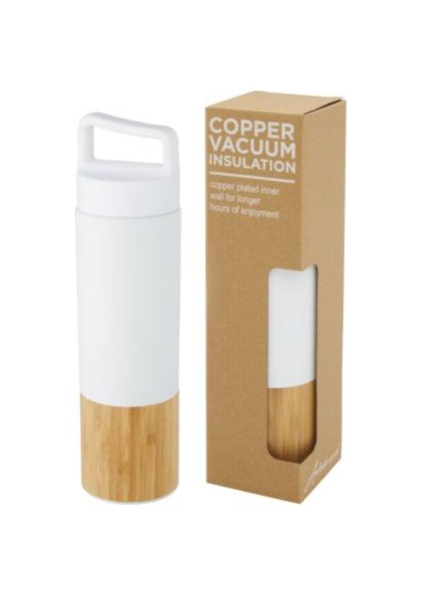 Torne 540 ml copper vacuum insulated stainless steel bottle with bamboo outer wall - White